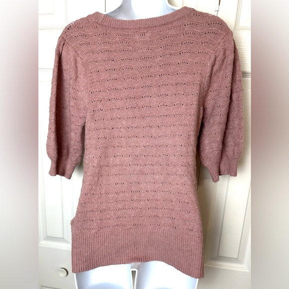 JOIE Pointelle Knit Sweater Dusty Rose Mauve Short Puff Sleeves Pink Pullover - Picture 5 of 8